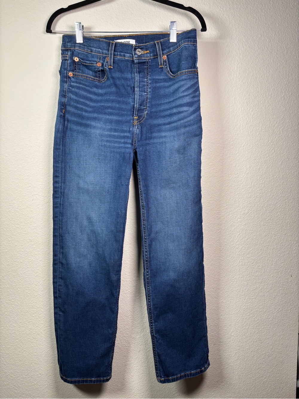RE/DONE Women’s Size 27 High Rise Straight Leg Jeans Button Fly Medium Wash